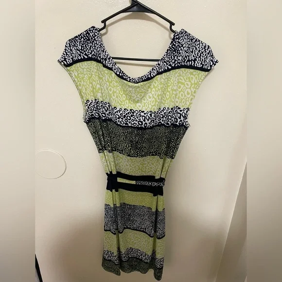 ✨Banana Republic Short Sleeve Green Cheetah Print Dress Size L - Picture 7 of 10